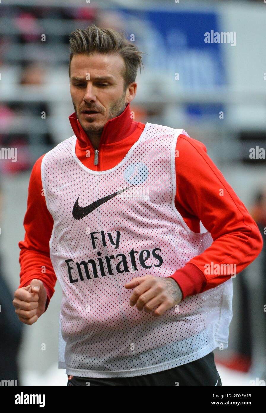 David Beckham du PSG lors du match de football de la première Ligue française, Reims contre Paris Saint-Germain au stade de Reims, France, le 2 mars 2013. Reims a gagné 1-0. Photo de Christian Liewig/ABACAPRESS.COM Banque D'Images