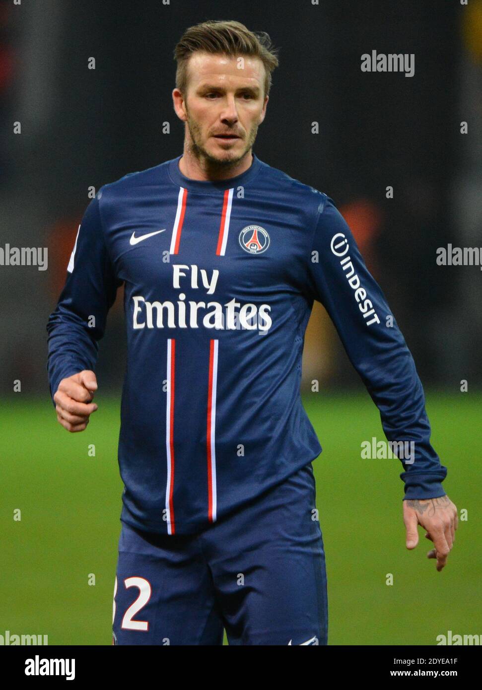 David Beckham du PSG lors du match de football de la première Ligue française, Reims contre Paris Saint-Germain au stade de Reims, France, le 2 mars 2013. Reims a gagné 1-0. Photo de Christian Liewig/ABACAPRESS.COM Banque D'Images