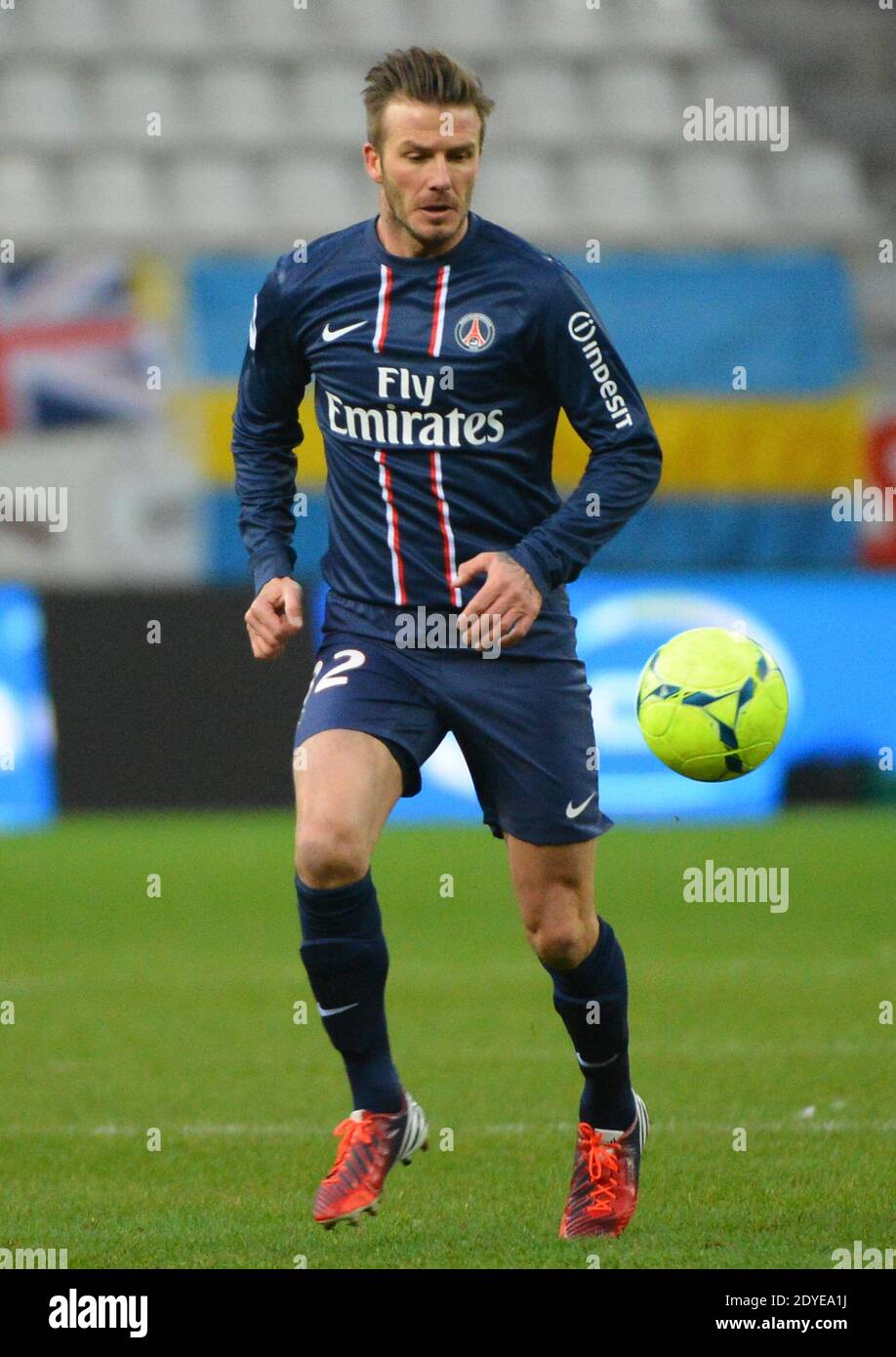 David Beckham du PSG lors du match de football de la première Ligue française, Reims contre Paris Saint-Germain au stade de Reims, France, le 2 mars 2013. Reims a gagné 1-0. Photo de Christian Liewig/ABACAPRESS.COM Banque D'Images