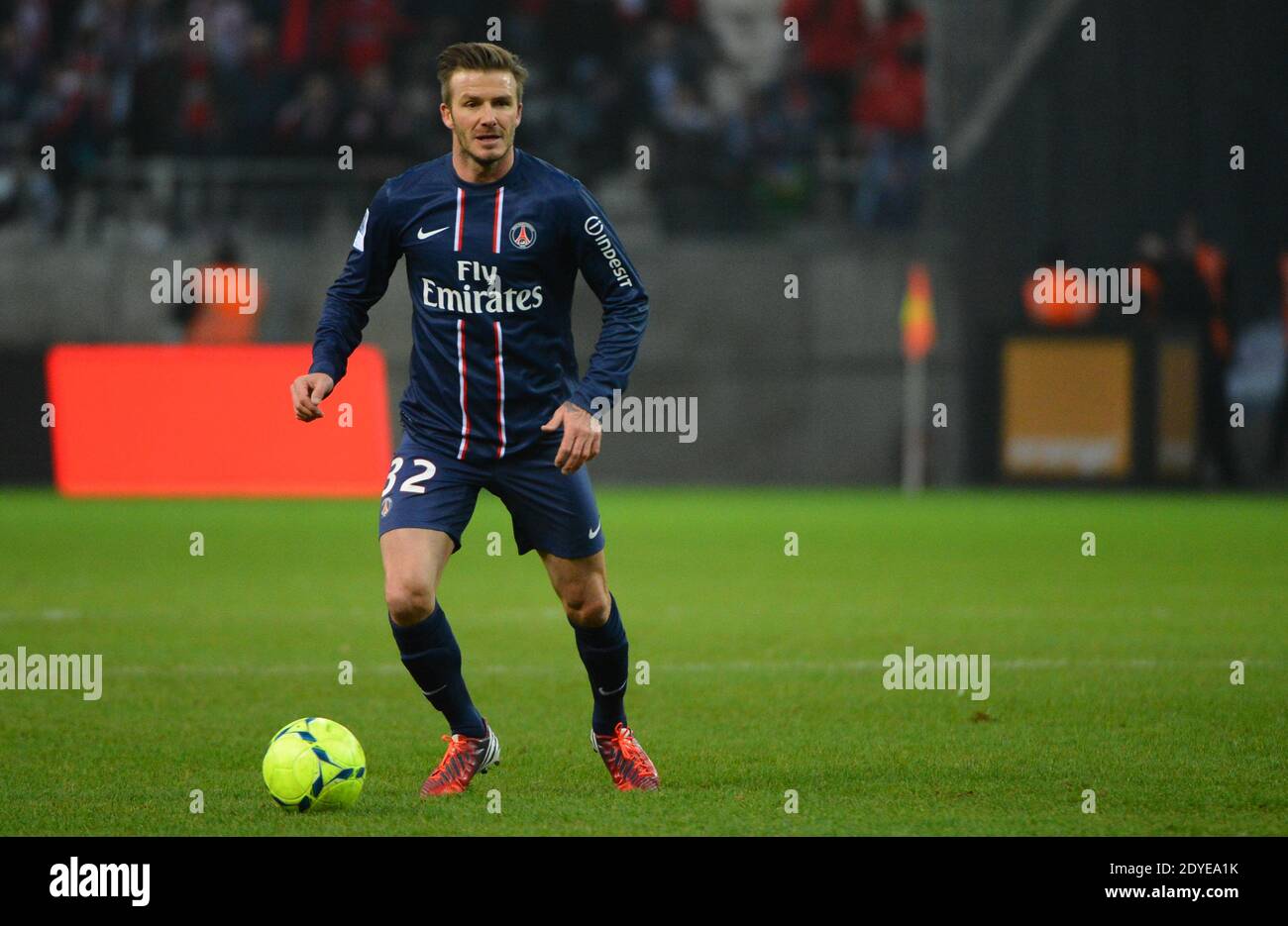 David Beckham du PSG lors du match de football de la première Ligue française, Reims contre Paris Saint-Germain au stade de Reims, France, le 2 mars 2013. Reims a gagné 1-0. Photo de Christian Liewig/ABACAPRESS.COM Banque D'Images
