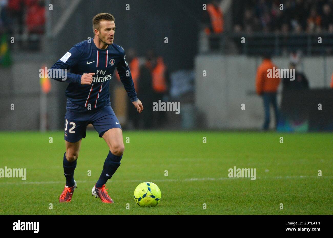 David Beckham du PSG lors du match de football de la première Ligue française, Reims contre Paris Saint-Germain au stade de Reims, France, le 2 mars 2013. Reims a gagné 1-0. Photo de Christian Liewig/ABACAPRESS.COM Banque D'Images