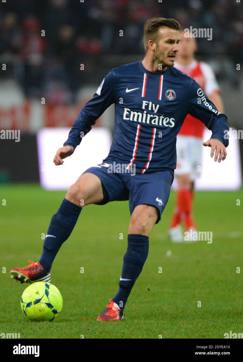 David Beckham du PSG lors du match de football de la première Ligue française, Reims contre Paris Saint-Germain au stade de Reims, France, le 2 mars 2013. Reims a gagné 1-0. Photo de Christian Liewig/ABACAPRESS.COM Banque D'Images