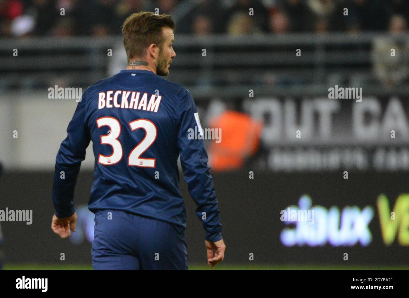 David Beckham du PSG lors du match de football de la première Ligue française, Reims contre Paris Saint-Germain au stade de Reims, France, le 2 mars 2013. Reims a gagné 1-0. Photo de Christian Liewig/ABACAPRESS.COM Banque D'Images