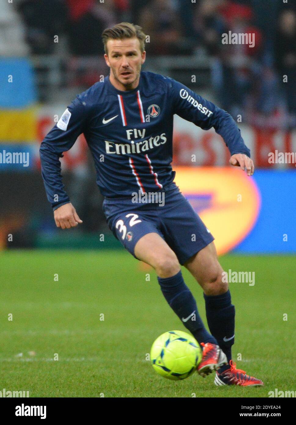 David Beckham du PSG lors du match de football de la première Ligue française, Reims contre Paris Saint-Germain au stade de Reims, France, le 2 mars 2013. Reims a gagné 1-0. Photo de Christian Liewig/ABACAPRESS.COM Banque D'Images