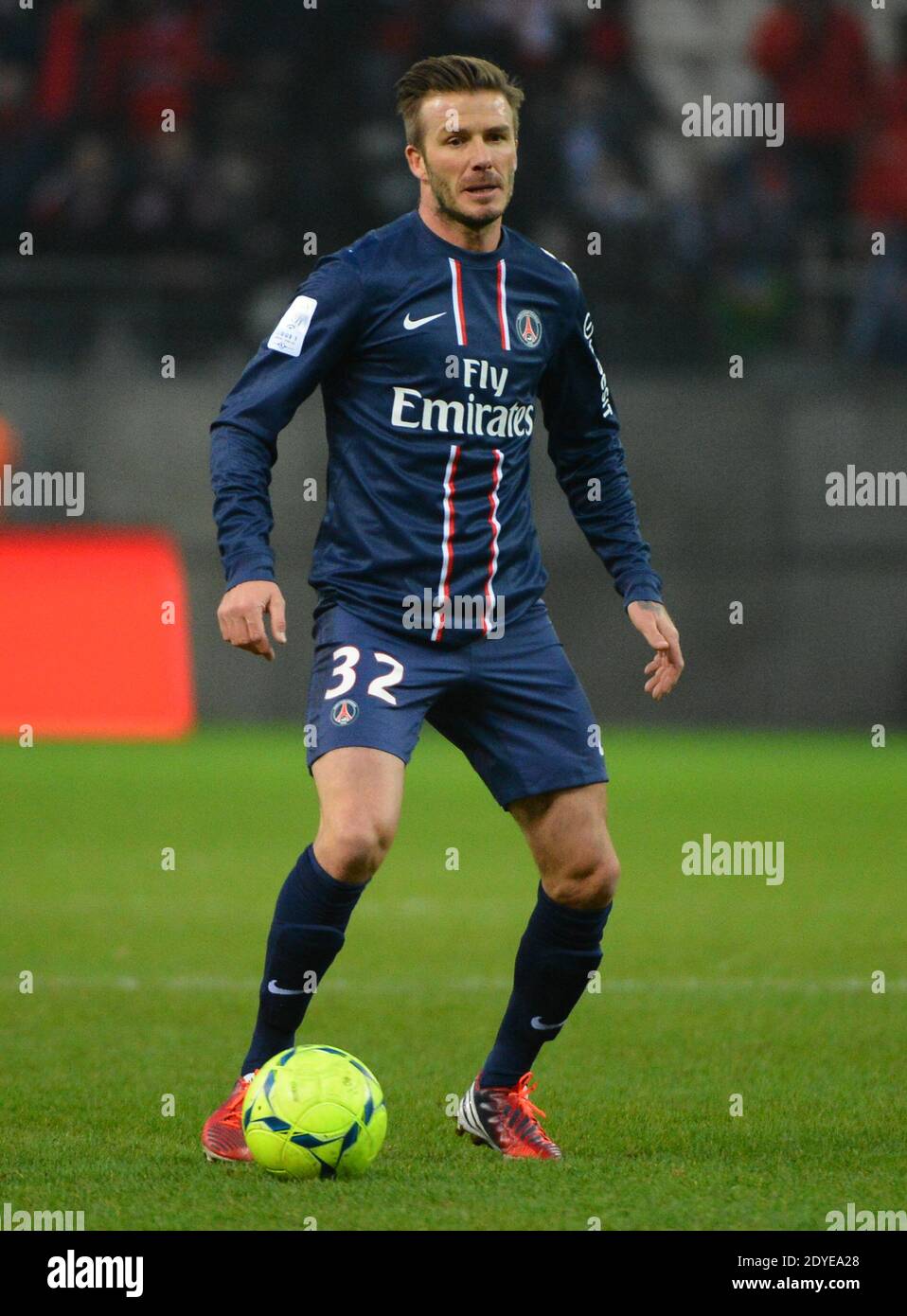 David Beckham du PSG lors du match de football de la première Ligue française, Reims contre Paris Saint-Germain au stade de Reims, France, le 2 mars 2013. Reims a gagné 1-0. Photo de Christian Liewig/ABACAPRESS.COM Banque D'Images