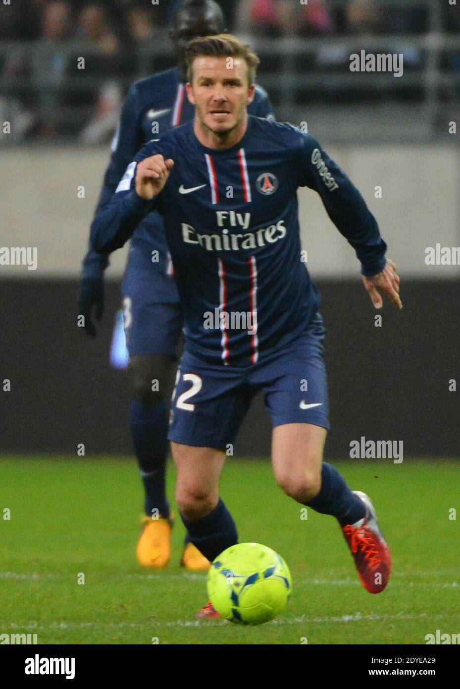 David Beckham du PSG lors du match de football de la première Ligue française, Reims contre Paris Saint-Germain au stade de Reims, France, le 2 mars 2013. Reims a gagné 1-0. Photo de Christian Liewig/ABACAPRESS.COM Banque D'Images
