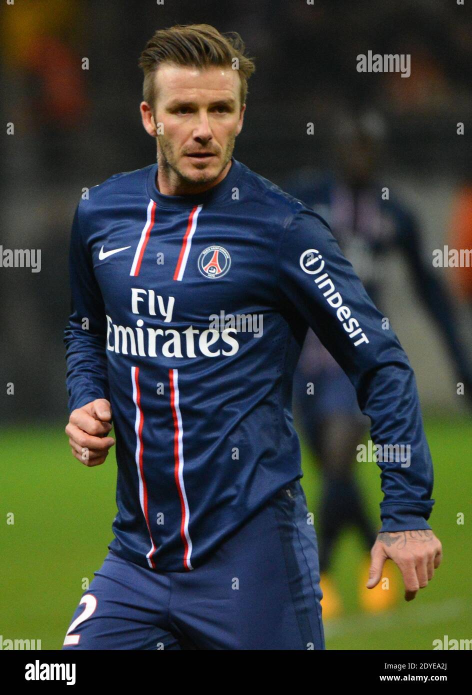 David Beckham du PSG lors du match de football de la première Ligue française, Reims contre Paris Saint-Germain au stade de Reims, France, le 2 mars 2013. Reims a gagné 1-0. Photo de Christian Liewig/ABACAPRESS.COM Banque D'Images