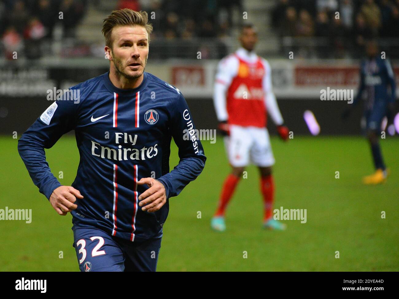 David Beckham du PSG lors du match de football de la première Ligue française, Reims contre Paris Saint-Germain au stade de Reims, France, le 2 mars 2013. Reims a gagné 1-0. Photo de Christian Liewig/ABACAPRESS.COM Banque D'Images