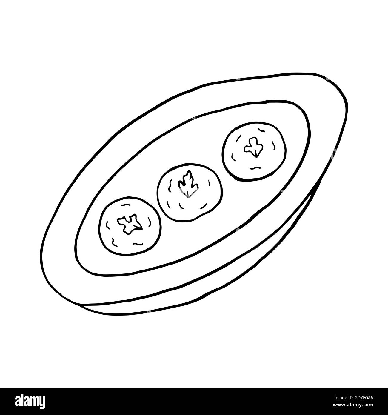 Doodle Vector dessiné à la main malai kofta. Plat de cuisine indienne. Design sketch élément pour menu café, restaurant, étiquette et emballage. Illustration sur un coup Illustration de Vecteur