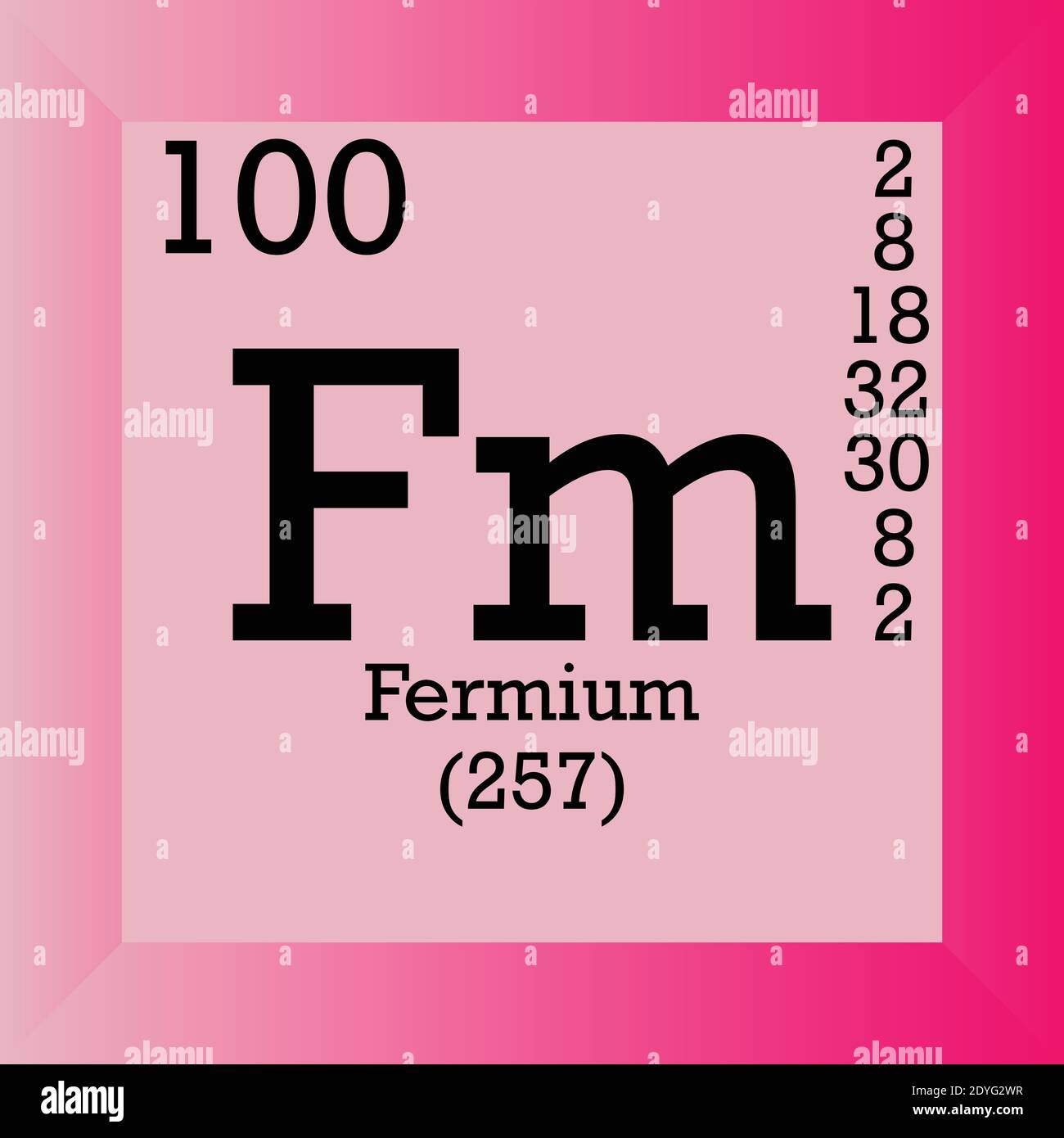 Tableau périodique de l'élément chimique FM Fermium. Illustration à vecteur unique, icône d'élément avec masse molaire, nombre atomique et cont. D'électrons. Illustration de Vecteur