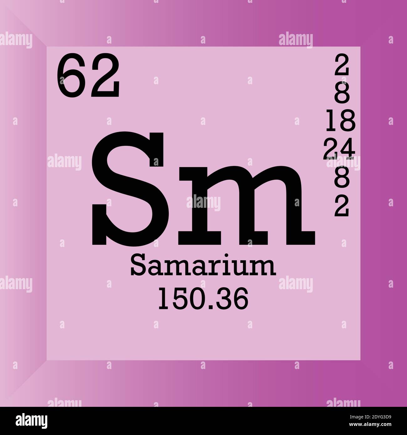 Tableau périodique des éléments chimiques du samarium SM. Illustration à vecteur unique, icône d'élément avec masse molaire, nombre atomique et cont. D'électrons. Illustration de Vecteur