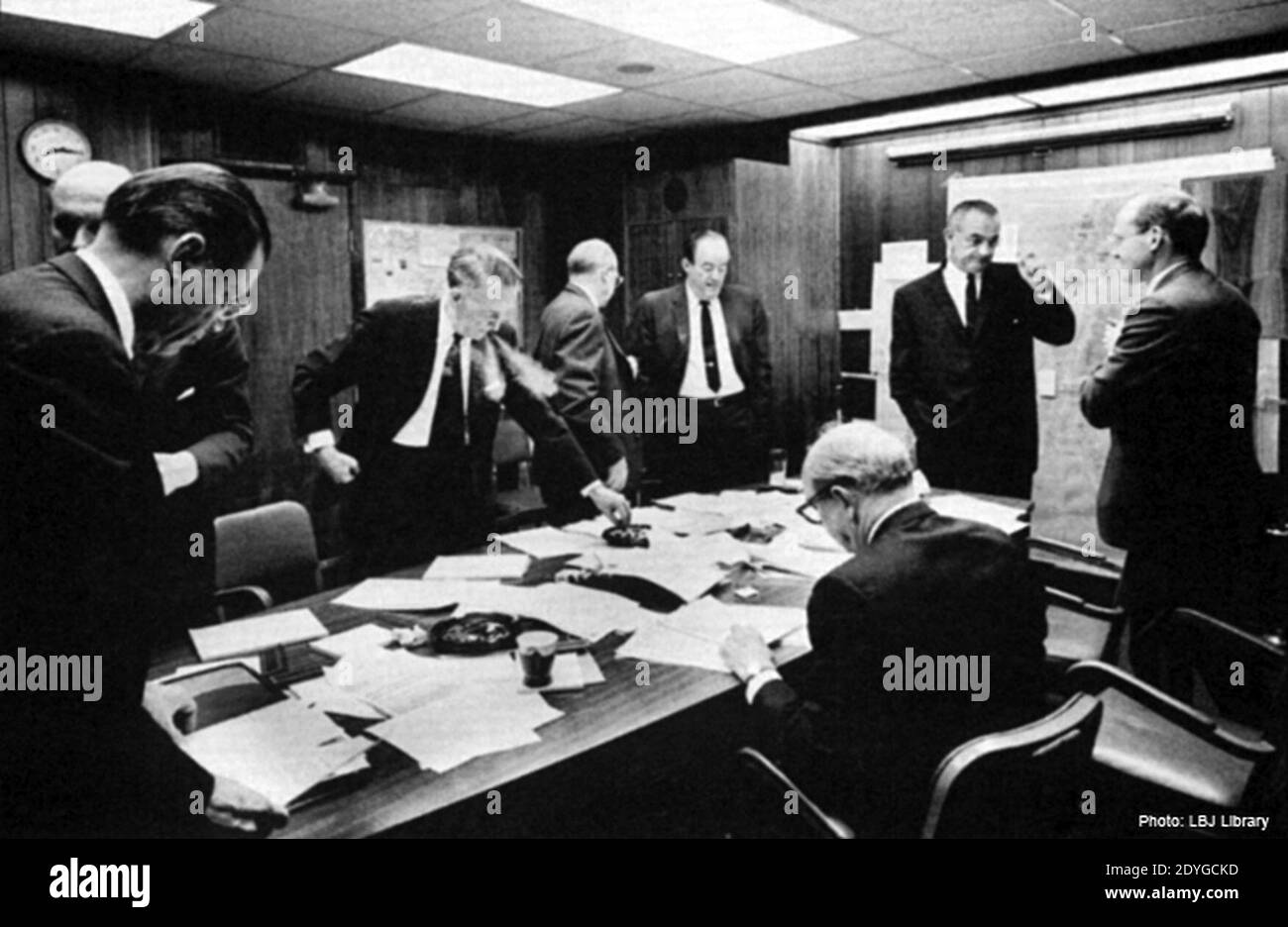 LBJ Maison Blanche s'assoir salle six jours de guerre. Banque D'Images