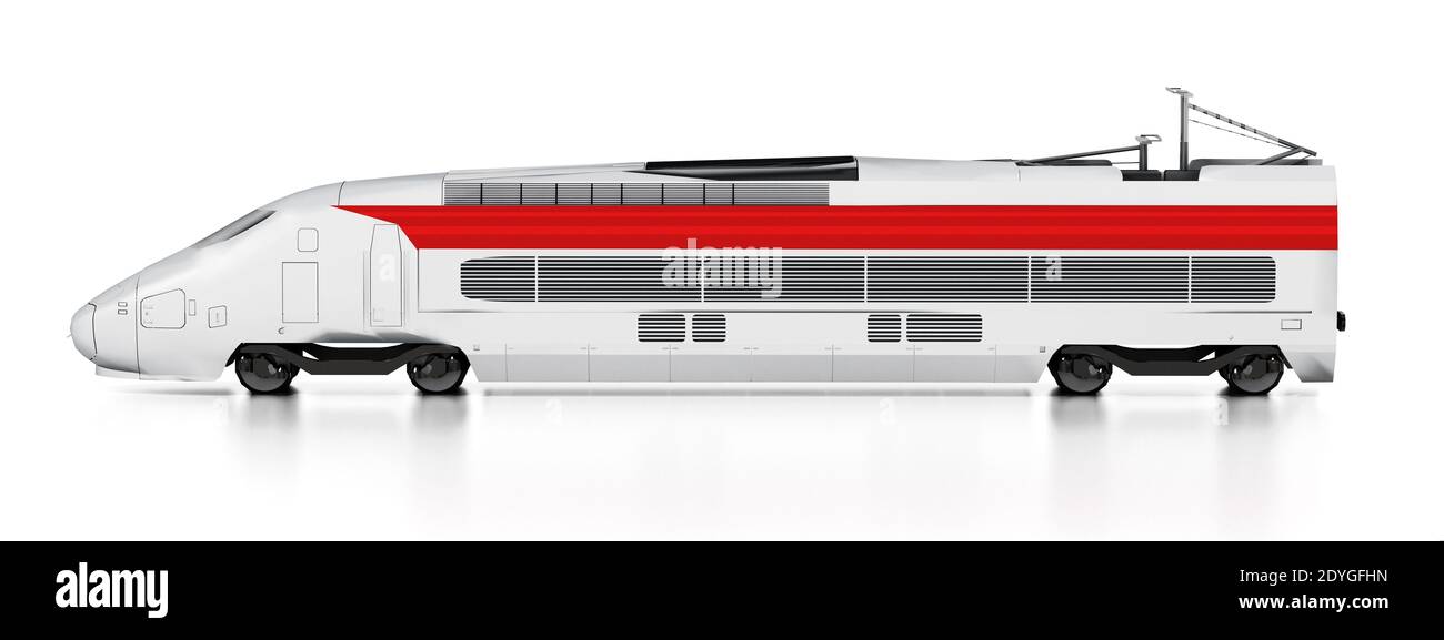 Train électrique isolé sur fond blanc. Illustration 3D. Banque D'Images