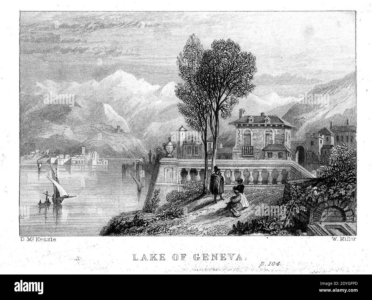 Lac de Genève gravure par William Miller après D McKenzie. Banque D'Images