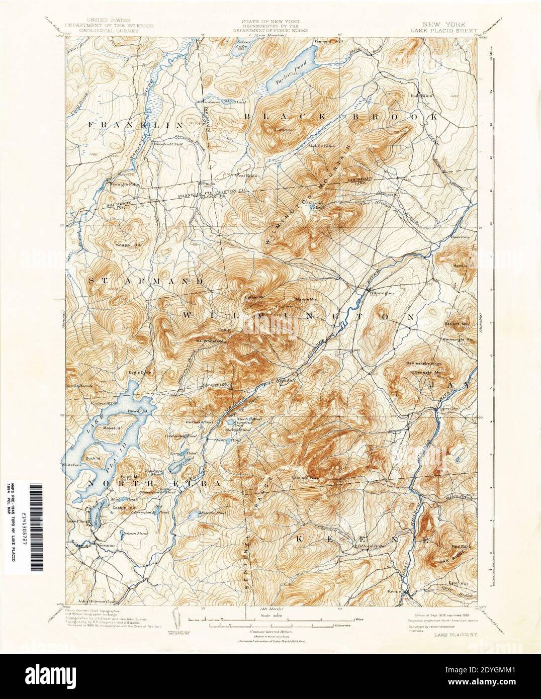 Lake Placid New York USGS topo map 1894. Banque D'Images