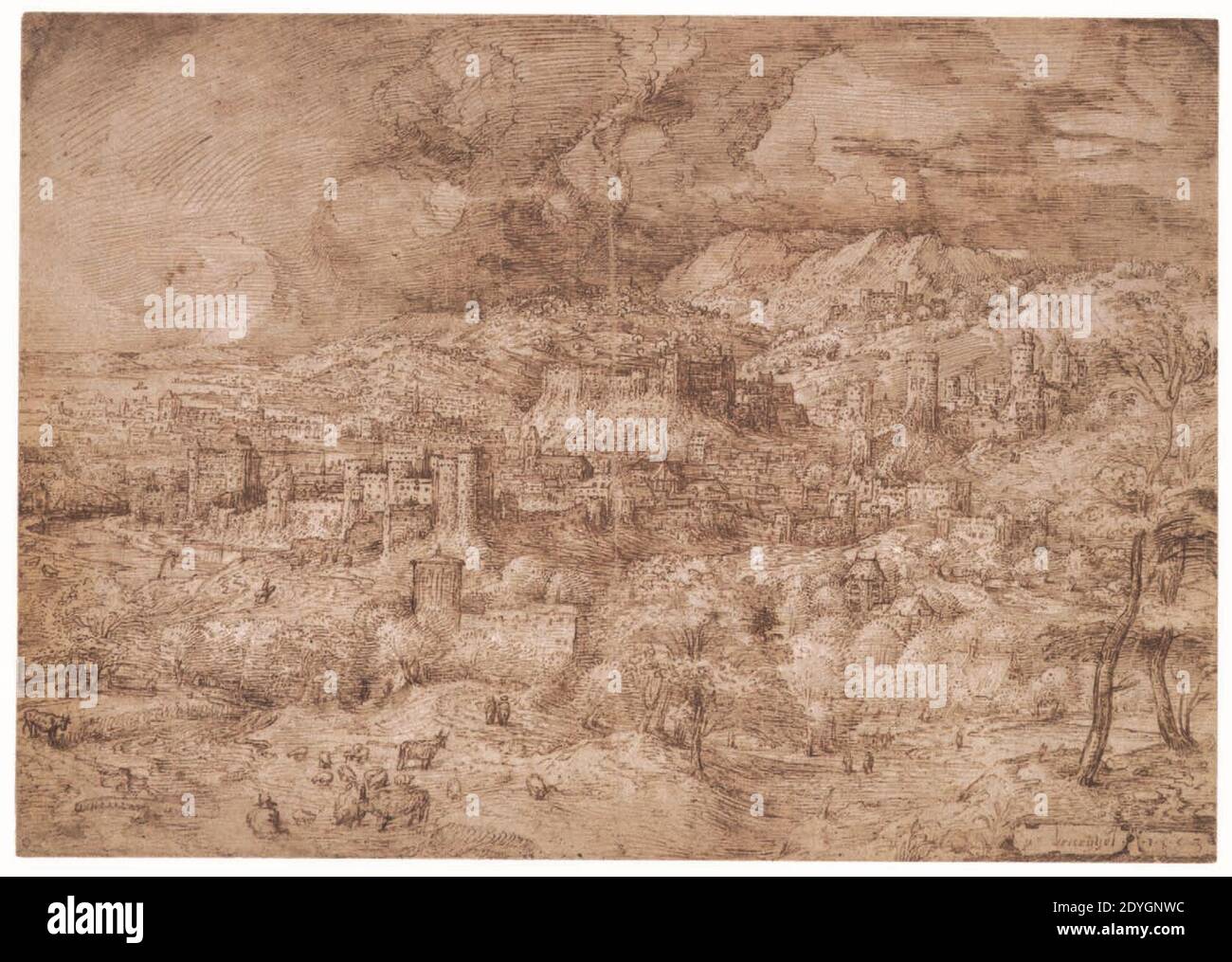 Paysage avec une ville fortifiée par Pieter Bruegel l'ancien 1553. Banque D'Images