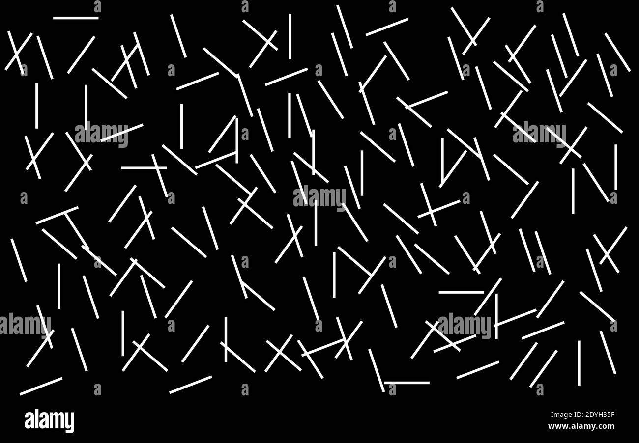 Papier d'emballage, toile de rideau ou papier peint. Motif d'arrière-plan minimaliste. Lignes blanches dispersées sur fond noir. Banque D'Images