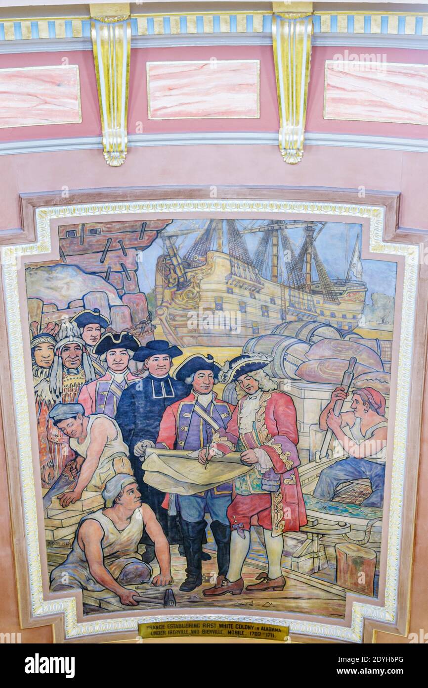 Alabama Montgomery State Capitol bâtiment, rotunda murale histoire peinture art, Banque D'Images