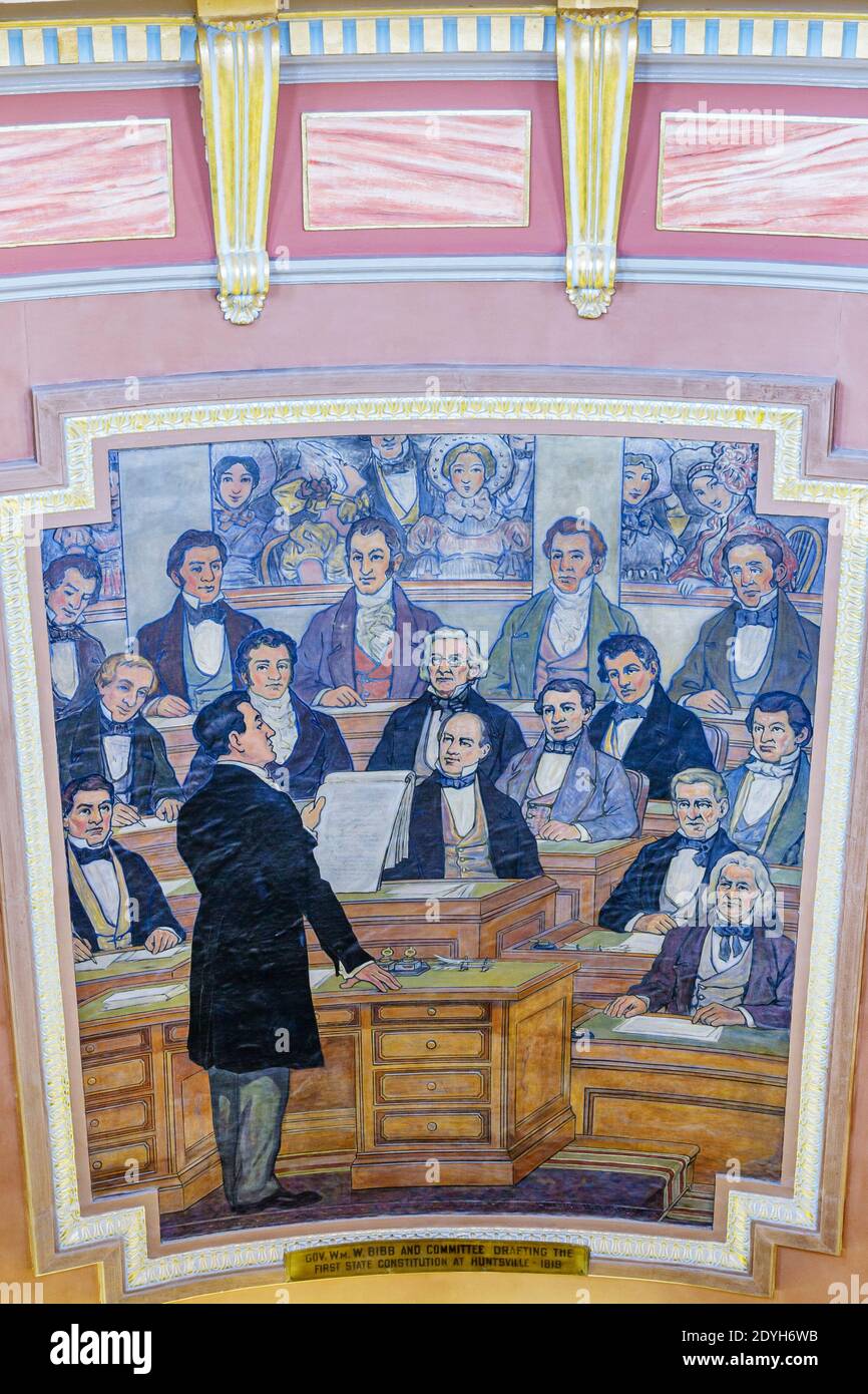 Alabama Montgomery State Capitol bâtiment, rotunda murale histoire peinture art, Banque D'Images