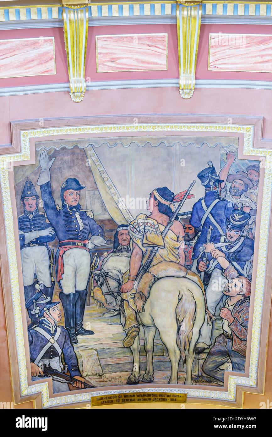 Alabama Montgomery State Capitol bâtiment, rotunda murale histoire peinture art, Banque D'Images