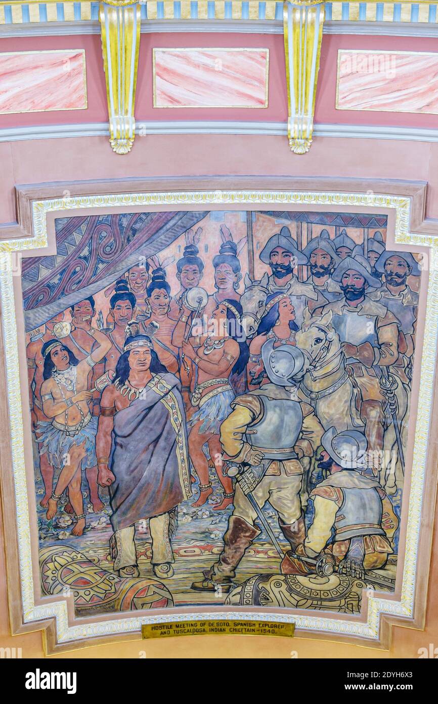 Alabama Montgomery State Capitol bâtiment, rotunda murale histoire peinture art, Banque D'Images