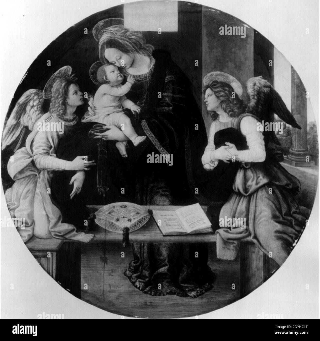 La Virgen con el Niño y dos ángeles - Raffaellino del Garbo. Banque D'Images