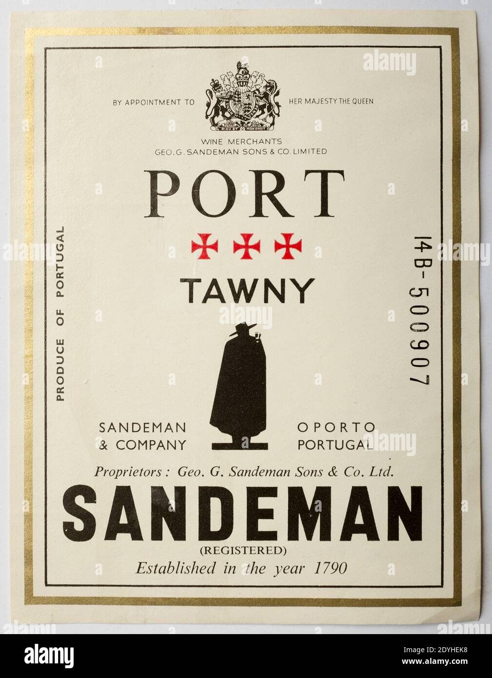 Étiquette de bouteille de Sandeman Port vintage Banque D'Images