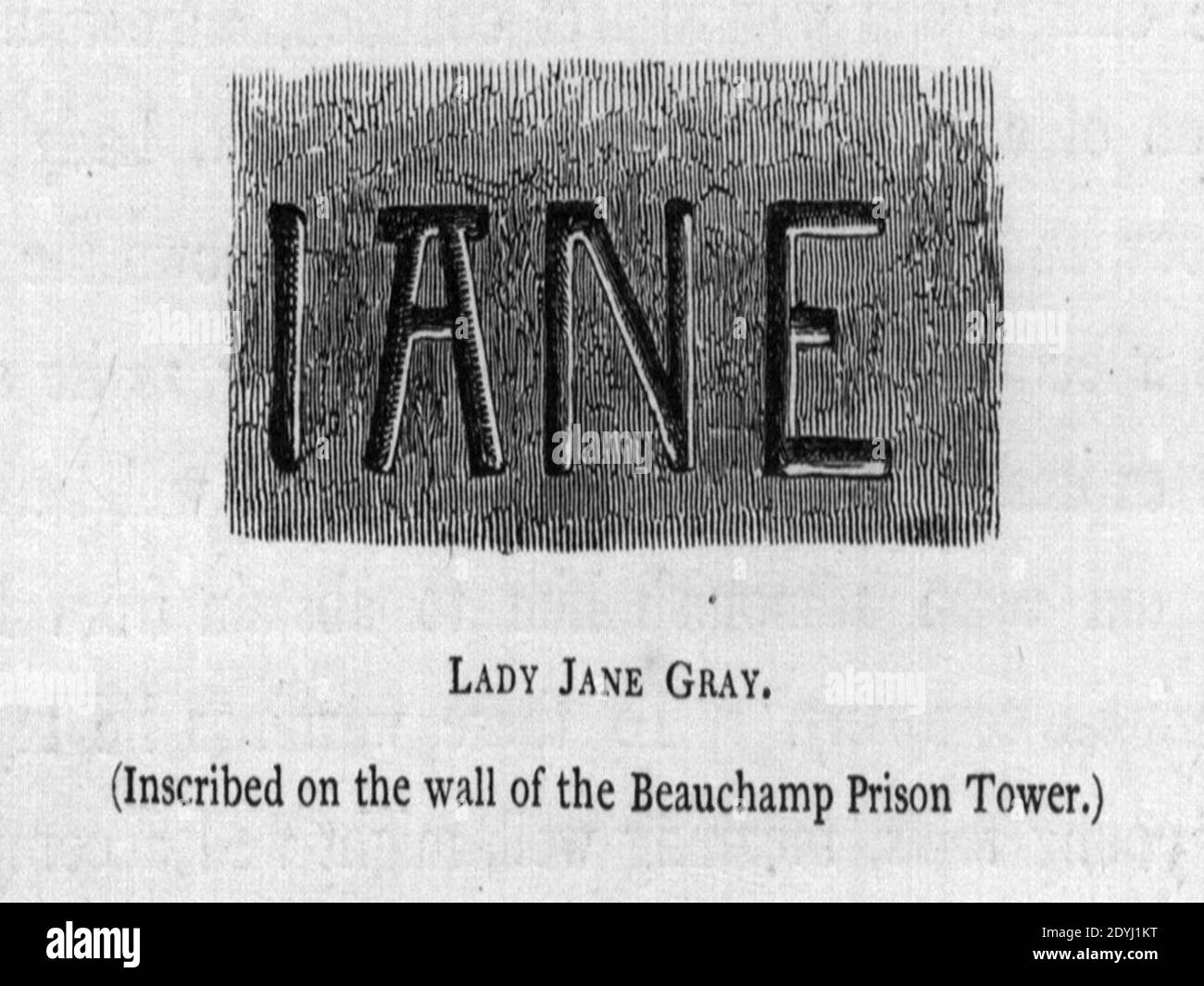 LADY JANE GRAY (inscrite sur le mur de la prison de Beauchamp) - monuments commémoratifs de la Tour de Londres. Banque D'Images