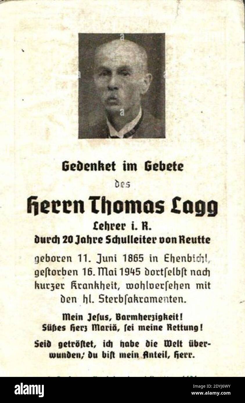 Lagg Thomas Lehrer und Schulleiter von Reutte 1865 Ehenbichl Nordtirol. Banque D'Images