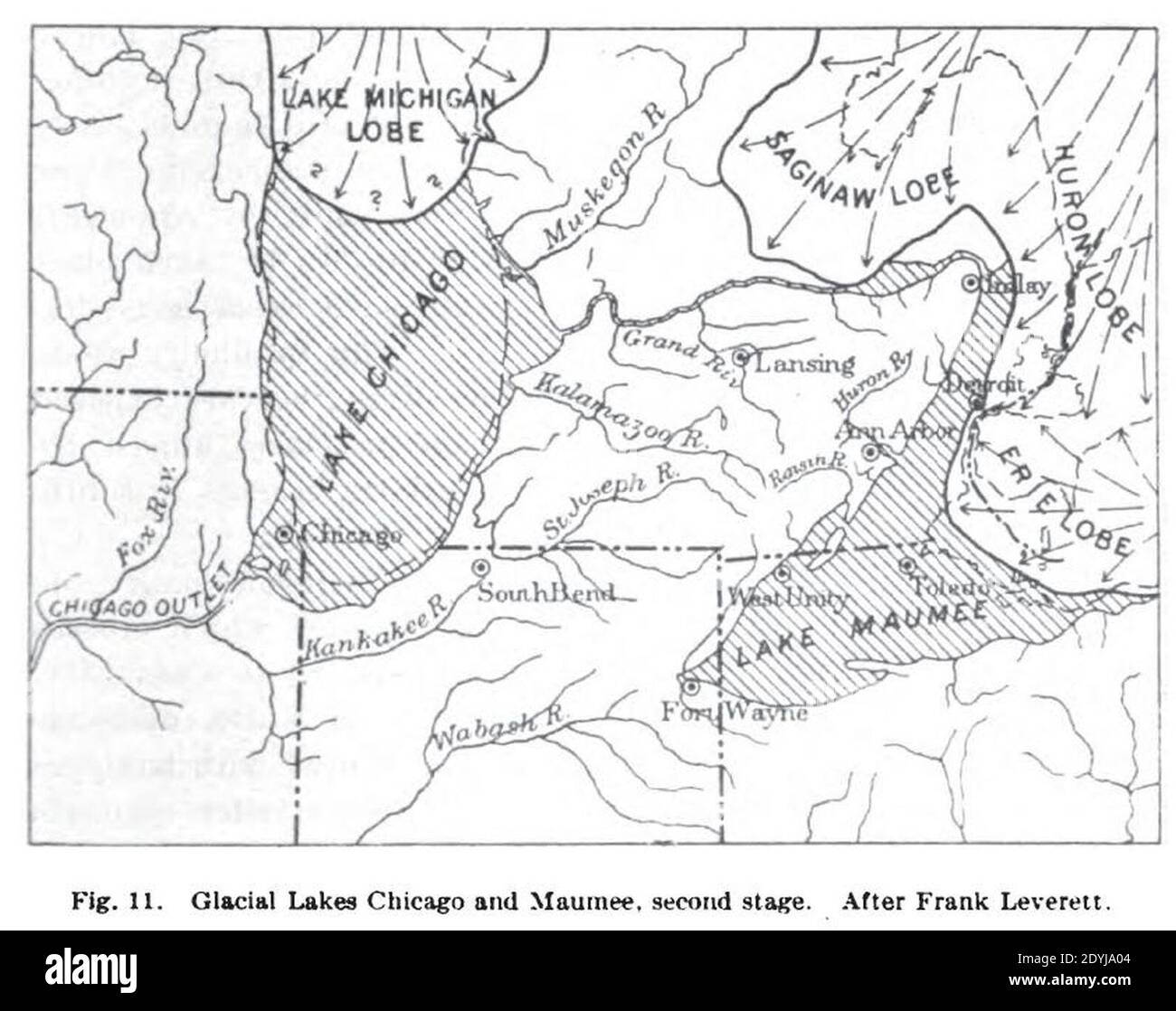 Lac Arkona et lac Chicago (après Leverett) 1913. Banque D'Images