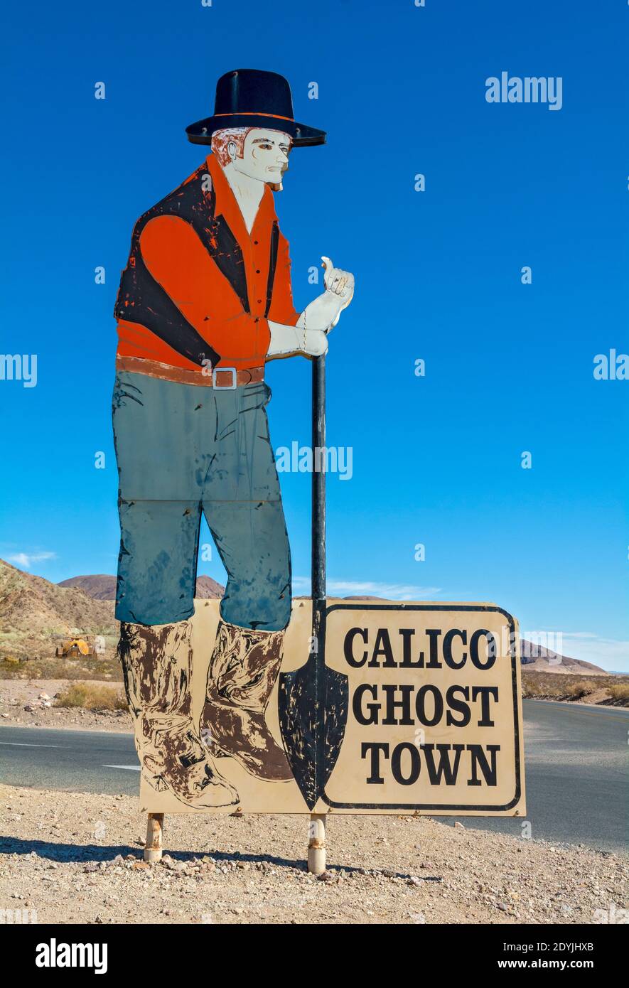 Californie, comté de San Bernardino, Calico Ghost Town, fondée en 1881 comme ville minière d'argent, panneau d'entrée Banque D'Images