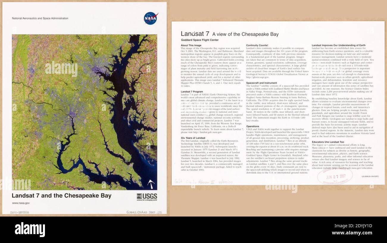 Landsat 7 et la baie de Chesapeake Banque D'Images