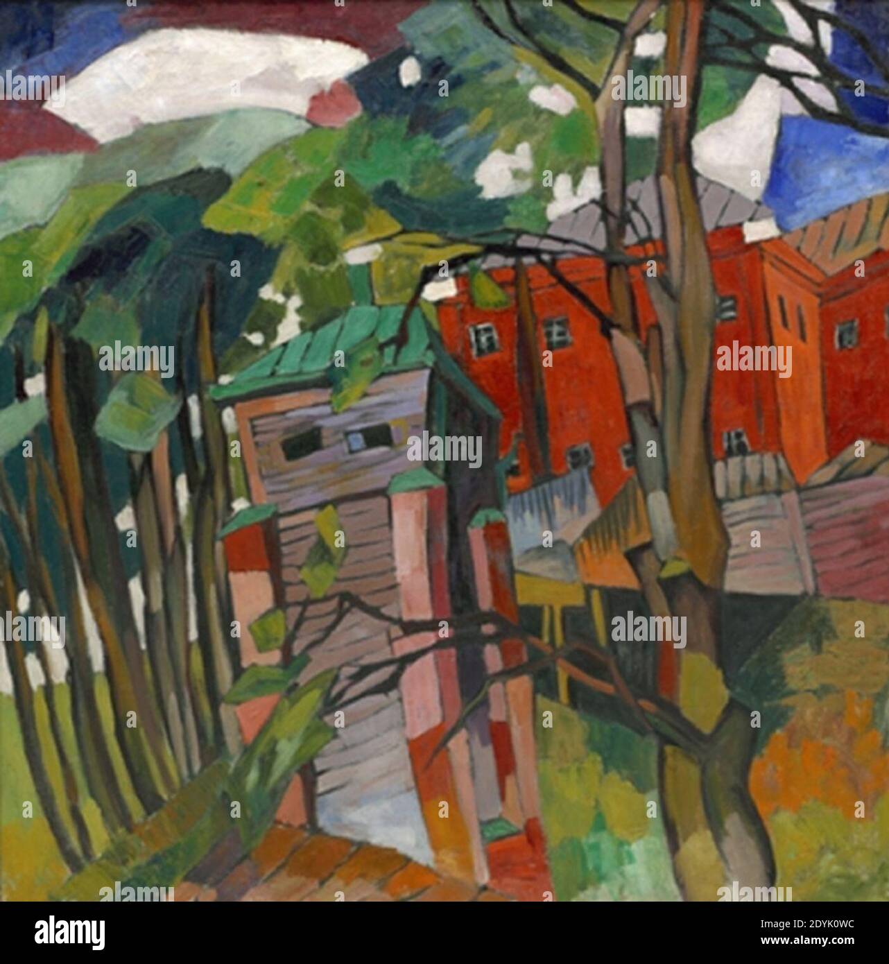 Paysage avec une Maison Rouge par Aristarkh Lentulov (1917). Banque D'Images