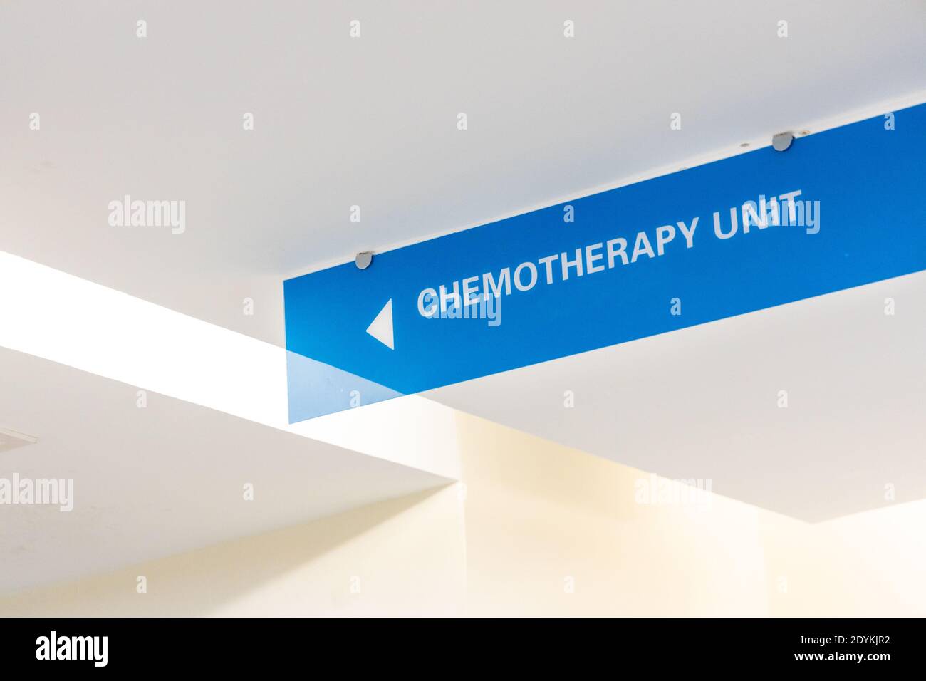 Signalisation de l'unité de chimiothérapie à l'hôpital pour le traitement du cancer Banque D'Images