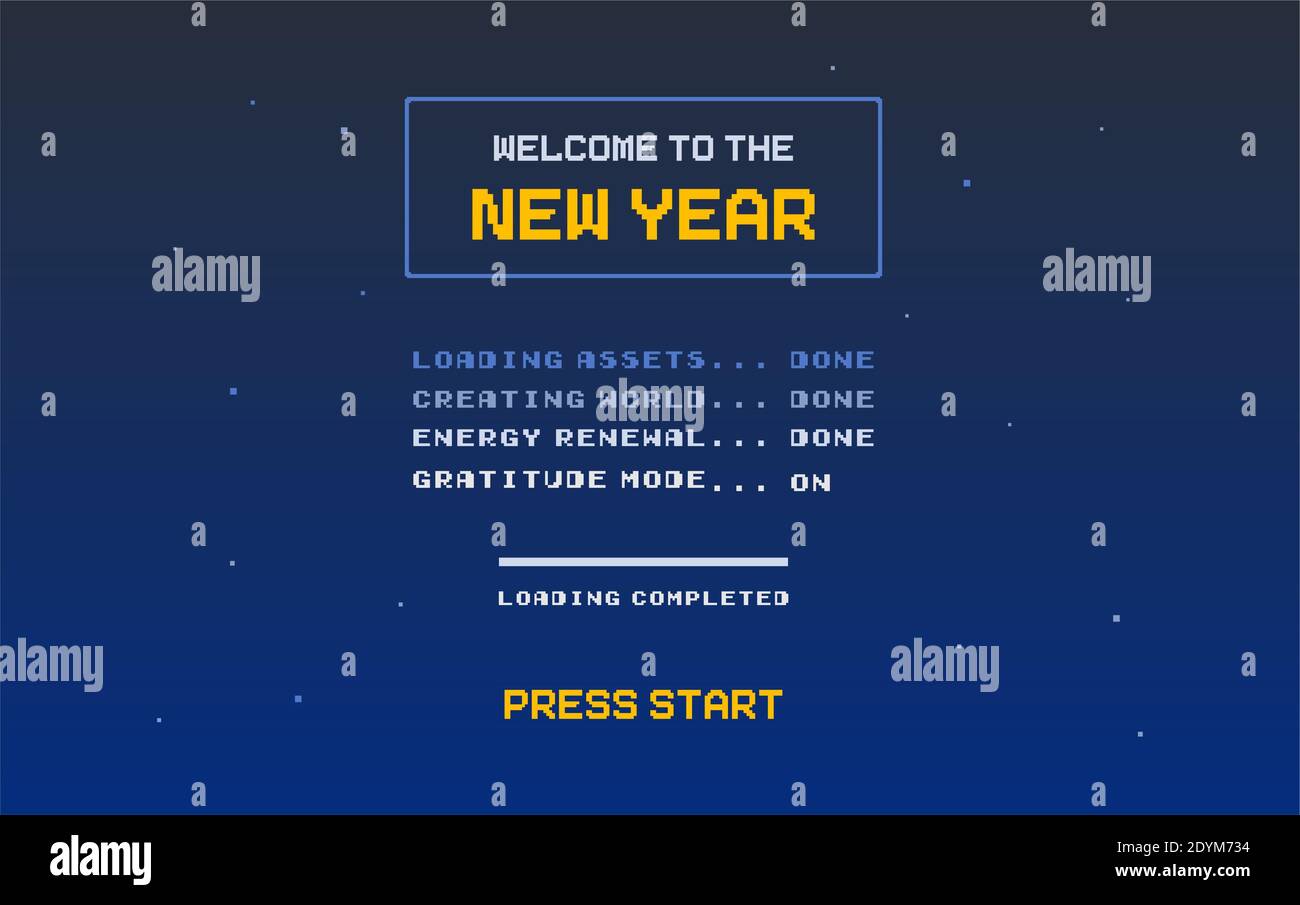 Illustration pixel art du nouveau jeu vidéo de l'année dans le style 8 bits. Banque D'Images