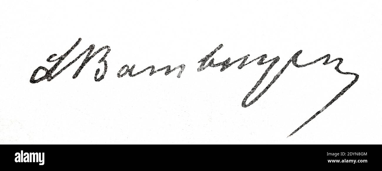Signature de Ludwig Bamberger. Ludwig Bamberger (22 juillet 1823 – 14 mars 1899) est un économiste, politicien, révolutionnaire et co-écrivain juif allemand. Banque D'Images