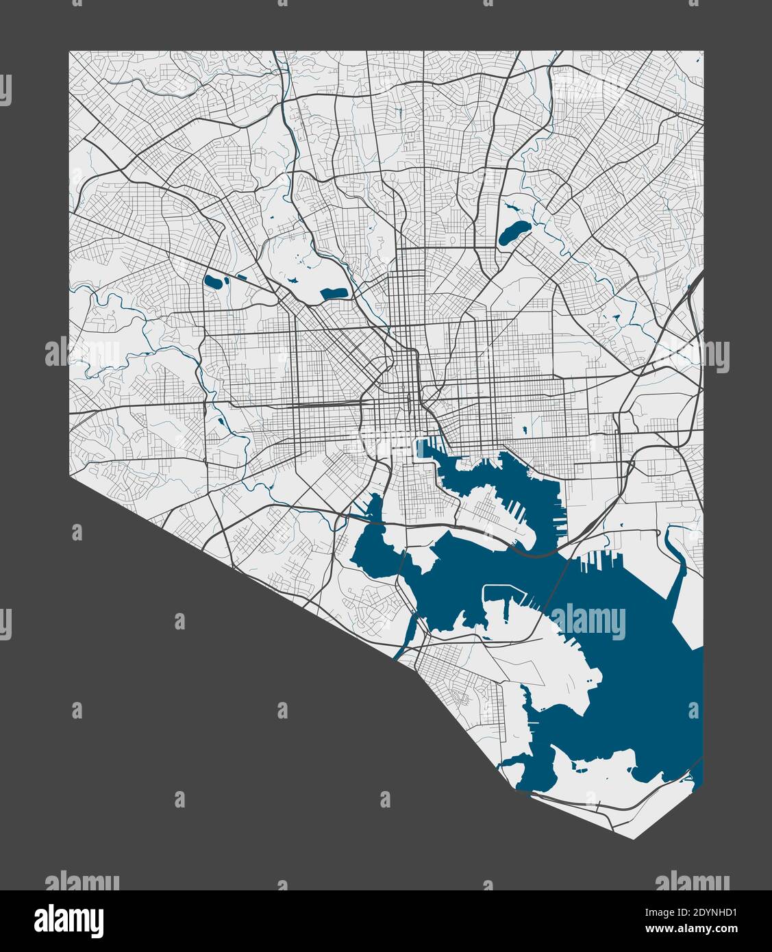 Carte de Baltimore. Carte détaillée du quartier administratif de Baltimore. Panorama urbain. Illustration vectorielle libre de droits. Carte avec autoroutes, St Illustration de Vecteur