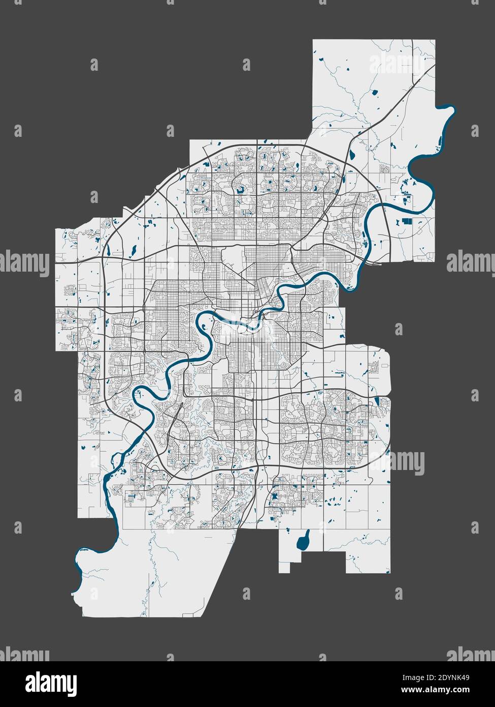 Carte d'Edmonton. Carte détaillée de la zone administrative d'Edmonton. Panorama urbain. Illustration vectorielle libre de droits. Carte de contour linéaire avec autoroute Illustration de Vecteur