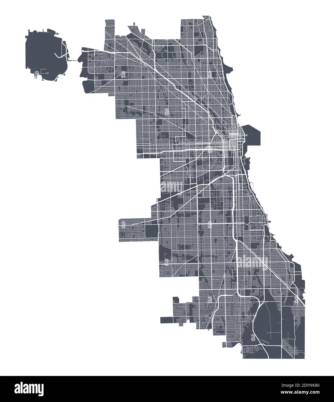 Carte de Chicago. Carte vectorielle détaillée de la zone administrative de la ville de Chicago. Affiche sombre avec rues sur fond blanc. Illustration de Vecteur
