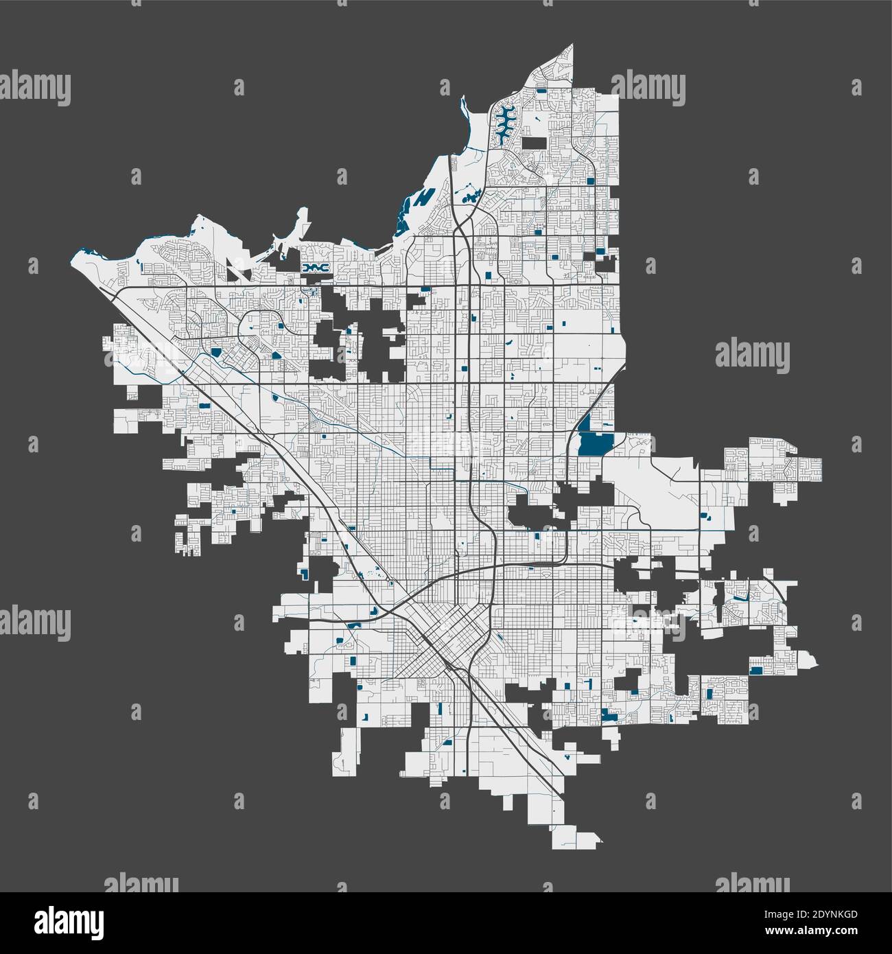 Carte Fresno. Carte détaillée de la ville de Fresno zone administrative