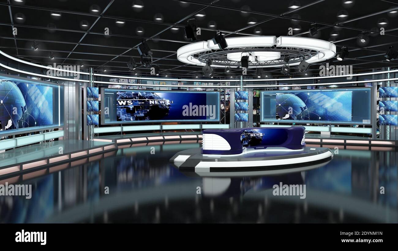 Virtual TV Studio News Set 1.2.7 fond d'écran vert. Rendu 3d. Virtual Set Studio pour les vidéos couleur, où que vous soyez, avec un ensemble simple Banque D'Images