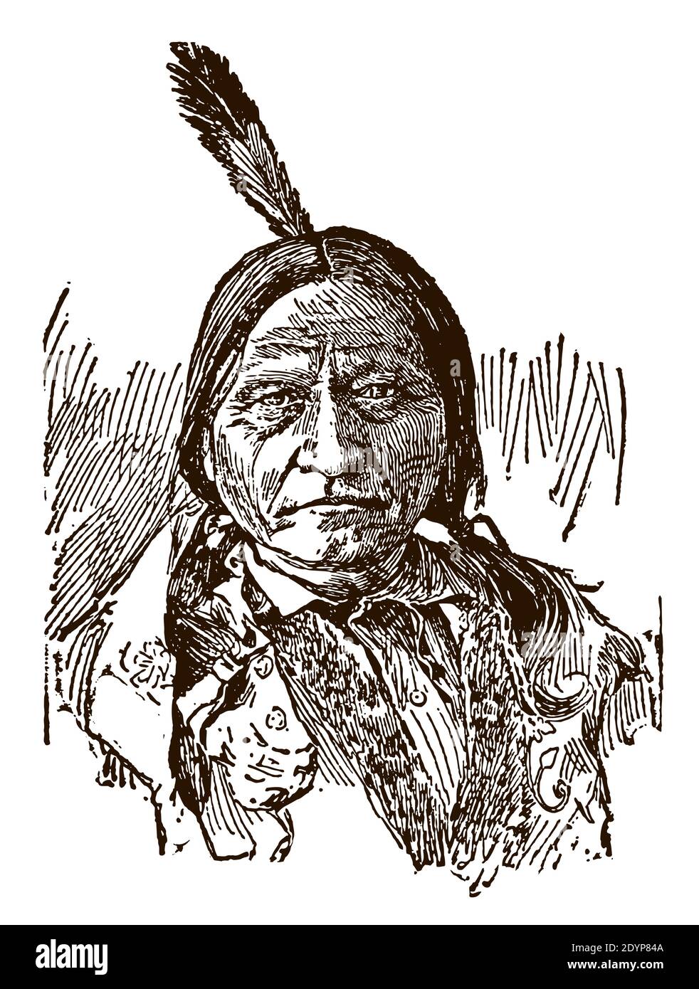 Portrait de la séance historique du chef Sioux autochtone Hunkpapa Lakota Bull en vue frontale Illustration de Vecteur
