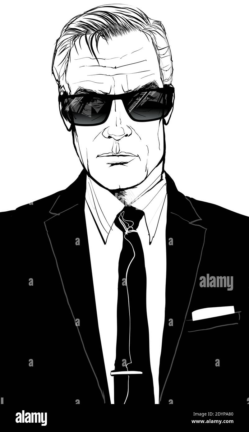 Portrait imaginaire d'un homme d'affaires mature en costume, cravate et lunettes  de soleil - illustration vectorielle Image Vectorielle Stock - Alamy