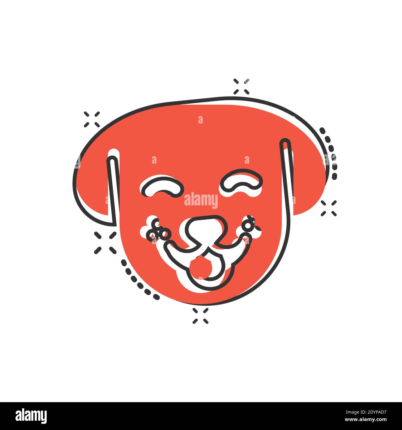 Icône tête de chien dans le style comique. Illustration vectorielle de jolie caricature sur fond blanc isolé. Concept commercial effet de destruction d'animaux. Illustration de Vecteur