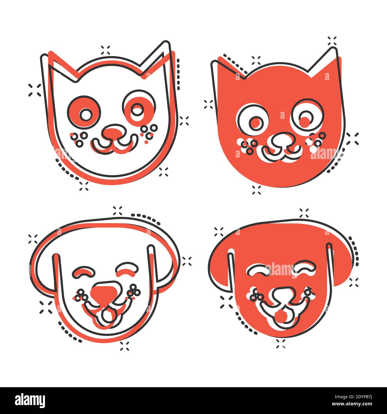 Icône en forme de tête de chien et de chat en style comique. Illustration de dessin animé mignon sur fond blanc isolé. Concept d'entreprise effet destruction d'animaux. Illustration de Vecteur Icône en forme de tête de chien et de chat en style comique. Illustration de dessin animé mignon sur fond blanc isolé. Concept d'entreprise effet destruction d'animaux. Illustration de Vecteur