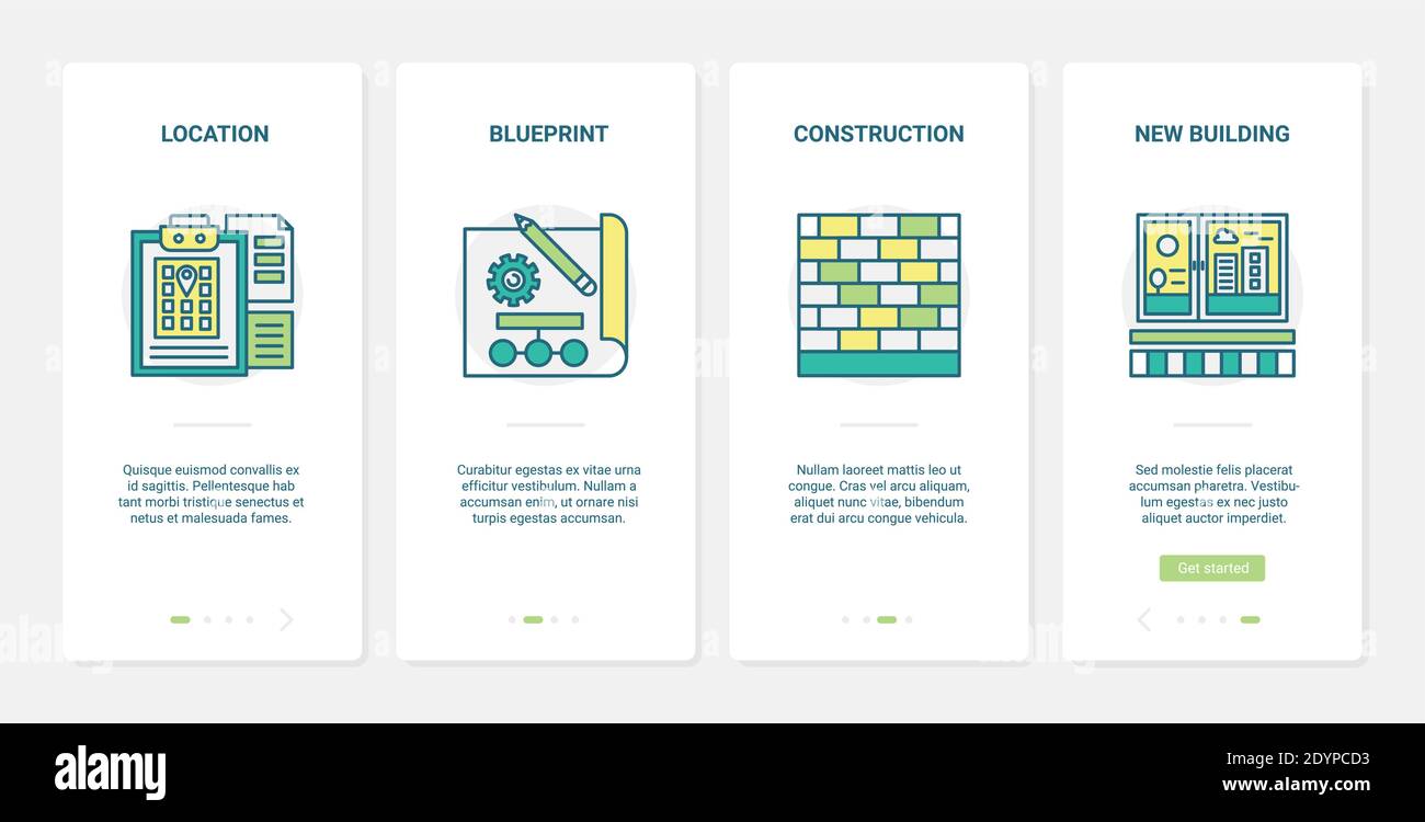 Dessins d'architecte de conception pour l'illustration de vecteur de construction. UX, interface utilisateur d'intégration de page d'application mobile avec projet de modèle d'architecture de ligne pour construire et construire un nouveau bâtiment à domicile ou au bureau Illustration de Vecteur