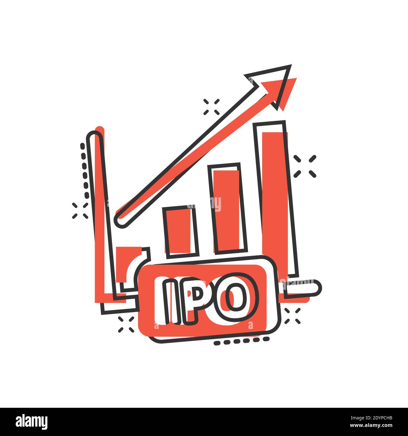 Icône graphique graphique en style comique. Flèche développer illustration vectorielle de dessin animé sur fond blanc isolé. Analyse effet de destruction concept commercial. Illustration de Vecteur