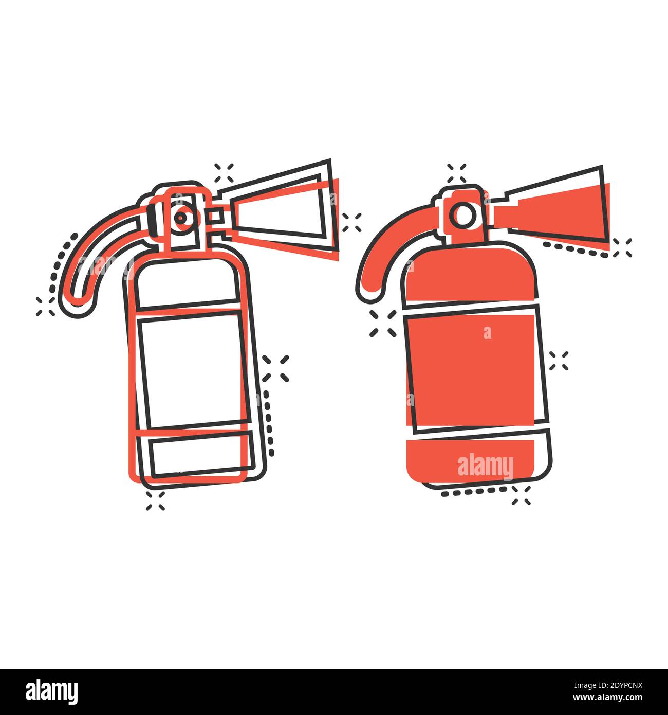 Icône extincteur en style comique. Illustration vectorielle de protection contre les incendies sur fond blanc isolé. Concept commercial d'effet de destruction d'urgence. Illustration de Vecteur