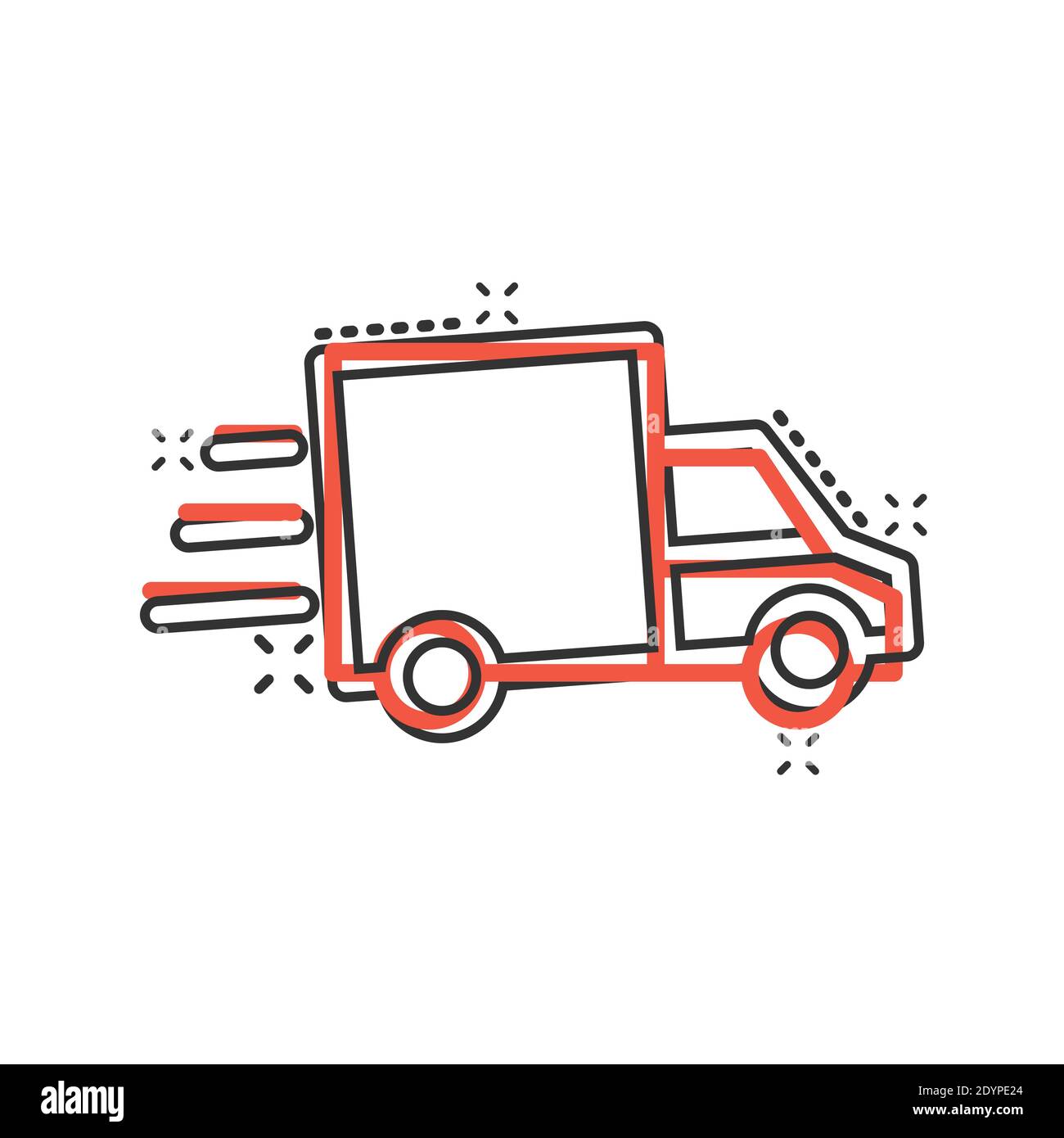 Icône camion dans le style comique. Illustration vectorielle de la transmission automatique sur fond blanc isolé. Concept commercial effet destruction automobile camion. Illustration de Vecteur