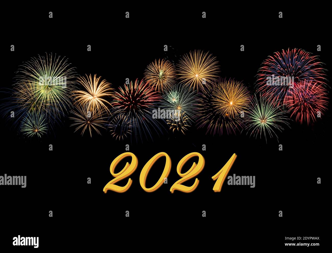 Feux d'artifice festifs pour un joyeux nouvel an 2021 Banque D'Images
